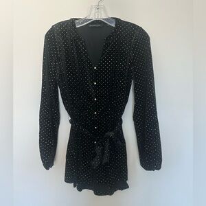 Black Velvet studded polka dot belted peplum top - Size XXS - By Colleen Lopez